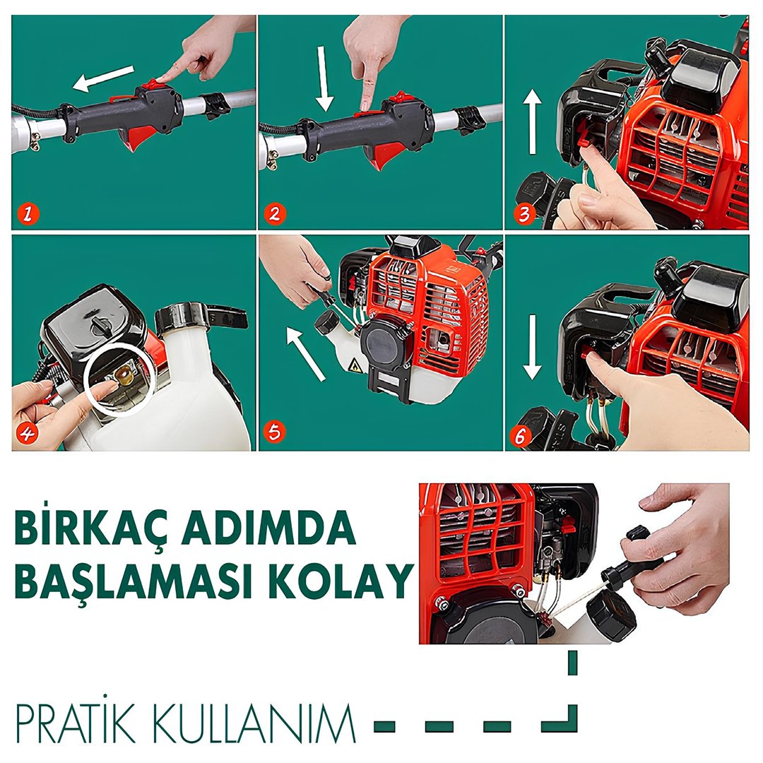 BoschPlus EEA446 58cc 11000 Rpm Yan Tipi Benzinli Ot Çalı Çim Biçme Tırpanı (Turuncu) kullanımı