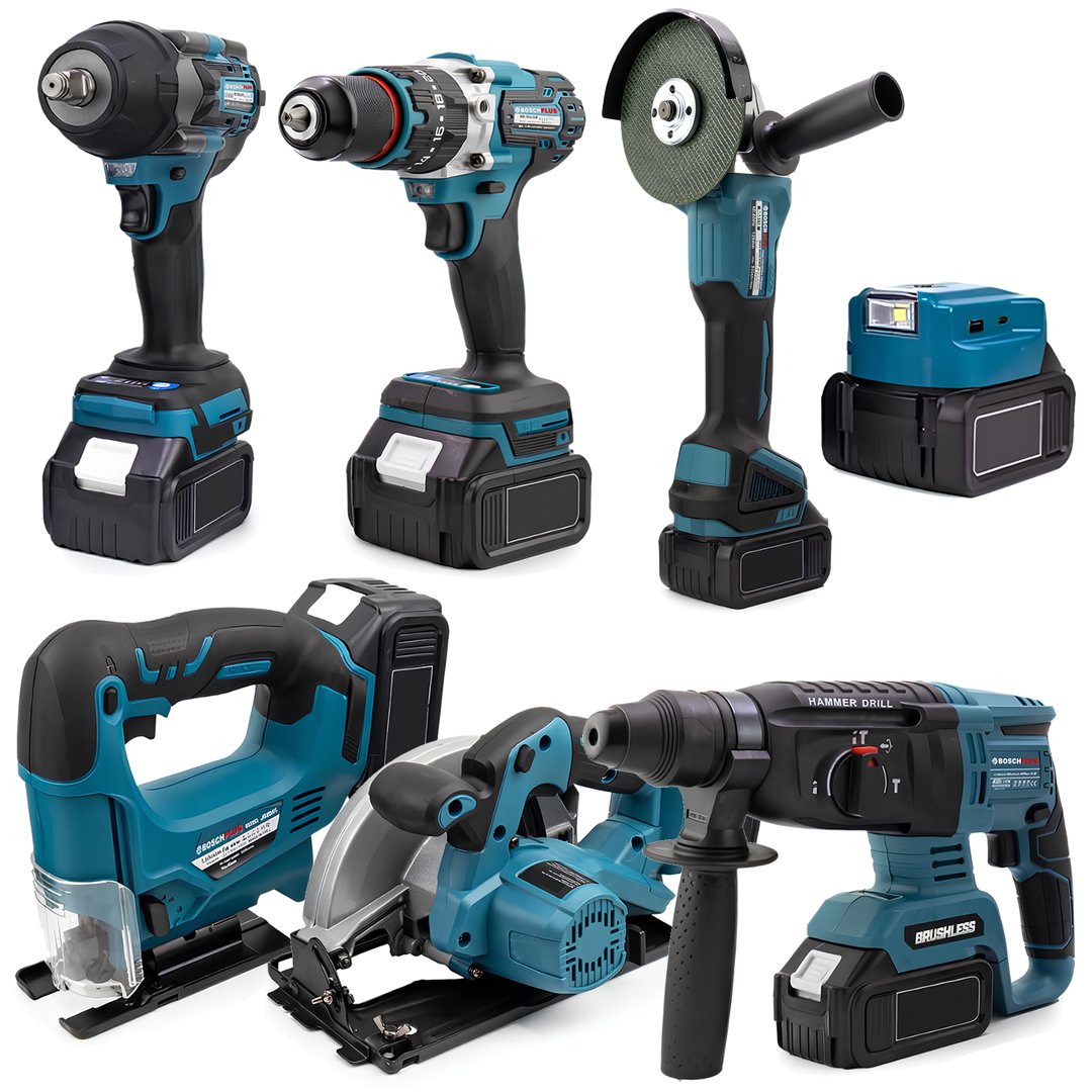 Boschplus EEA450 Kömürsüz Akülü 7 li Set 88Vf 5ah 10p (800Nm Somun Sökme, Led Işık, Dekupaj, Daire Testere, Darbeli Vidalama, Taşlama, Kırıcı Delici Matkap)