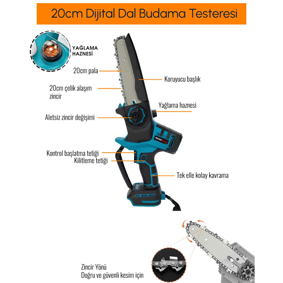 BoschPlus EEA460 Profesyonel 2li Set Akülü Dijital Göstergeli 20cm Dal Budama Testeresi 88Vmax özellikleri