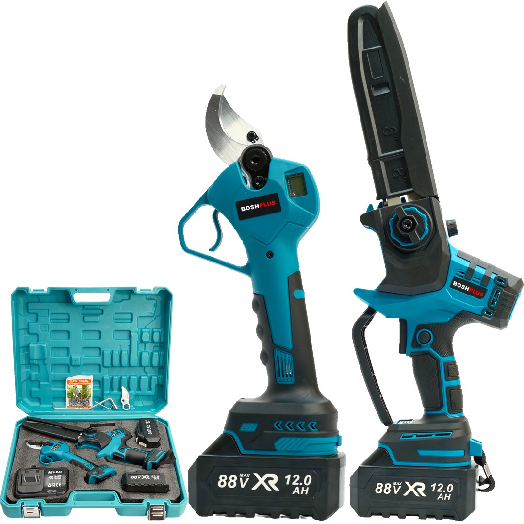 BoshPlus EEA460 Profesyonel 2li Bahçe Set Akülü Dijital Göstergeli 50mm Dal Budama Makası ve 20cm Dal Budama Testeresi 88Vmax