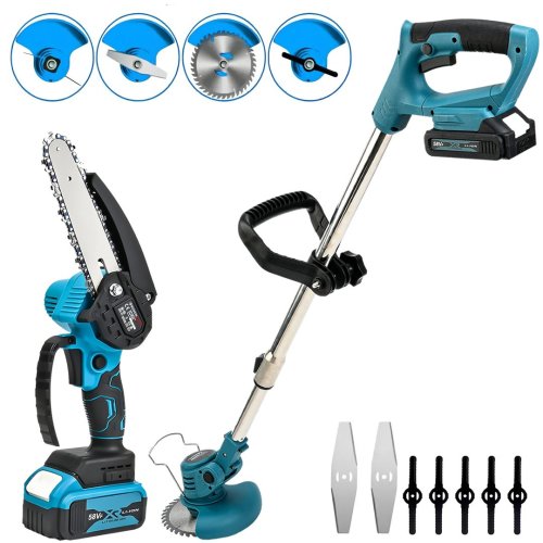 BoschPlus EEA464 2li Bahçe Seti Çift Akülü Şarjlı Ot Çalı Çim Kesme Tırpan 7 Başlıklı Ve 15cm Şarjlı Dal Budama Zincirli Testere