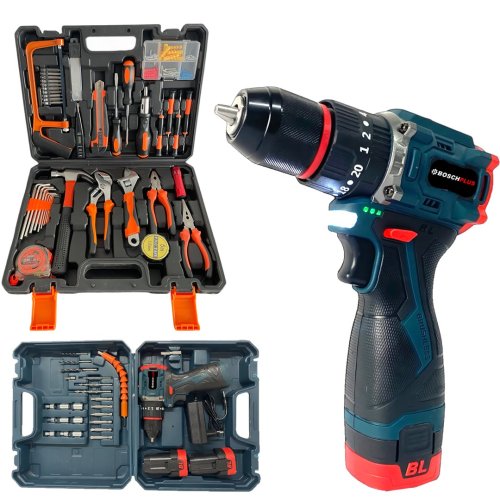 BoschPlus EEA469 Akülü Kömürsüz Armut Batarya Vidalama Matkap Seti ve 105 Parça Özel Alışım Çelik Profesyonel Alet Takım Seti