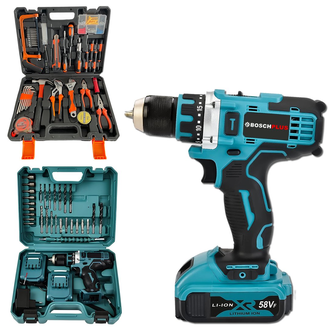 BoschPlus EEA472 Akülü Vidalama Matkap Seti 58Vf + 105 Parça Özel Alışım Çelik Profesyonel Alet Takım Seti