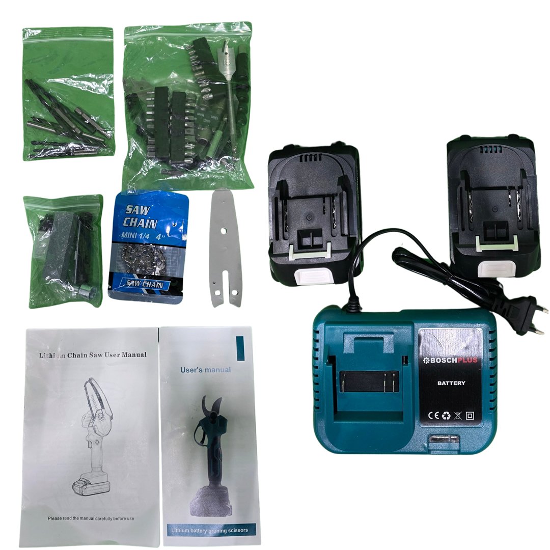 BoschPlus EEA484 Yeni Kömürsüz Akülü 3lü Bahçe Seti aksesuarlar