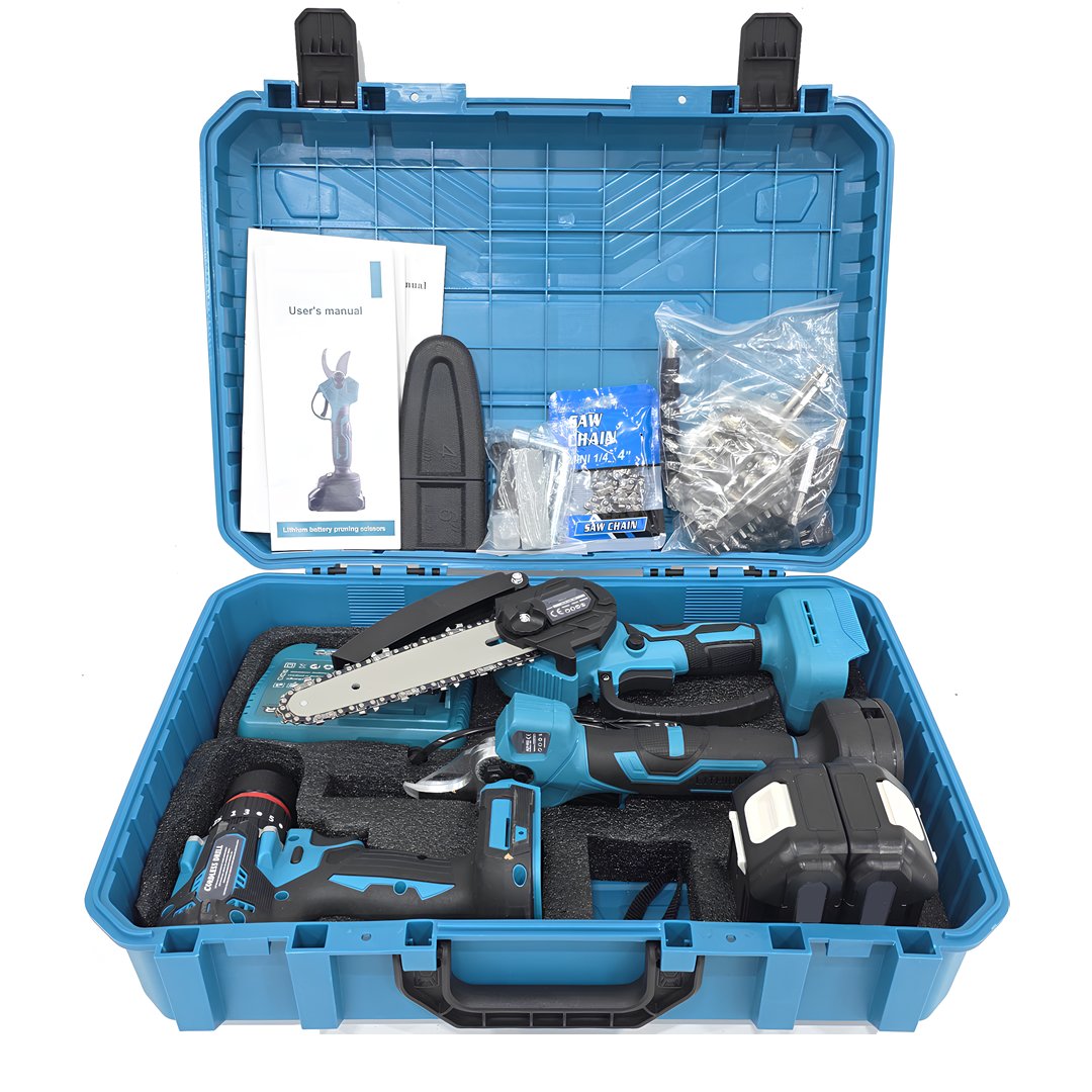 BoschPlus EEA484 Yeni Kömürsüz Akülü 3lü Bahçe Seti taşıma çantası