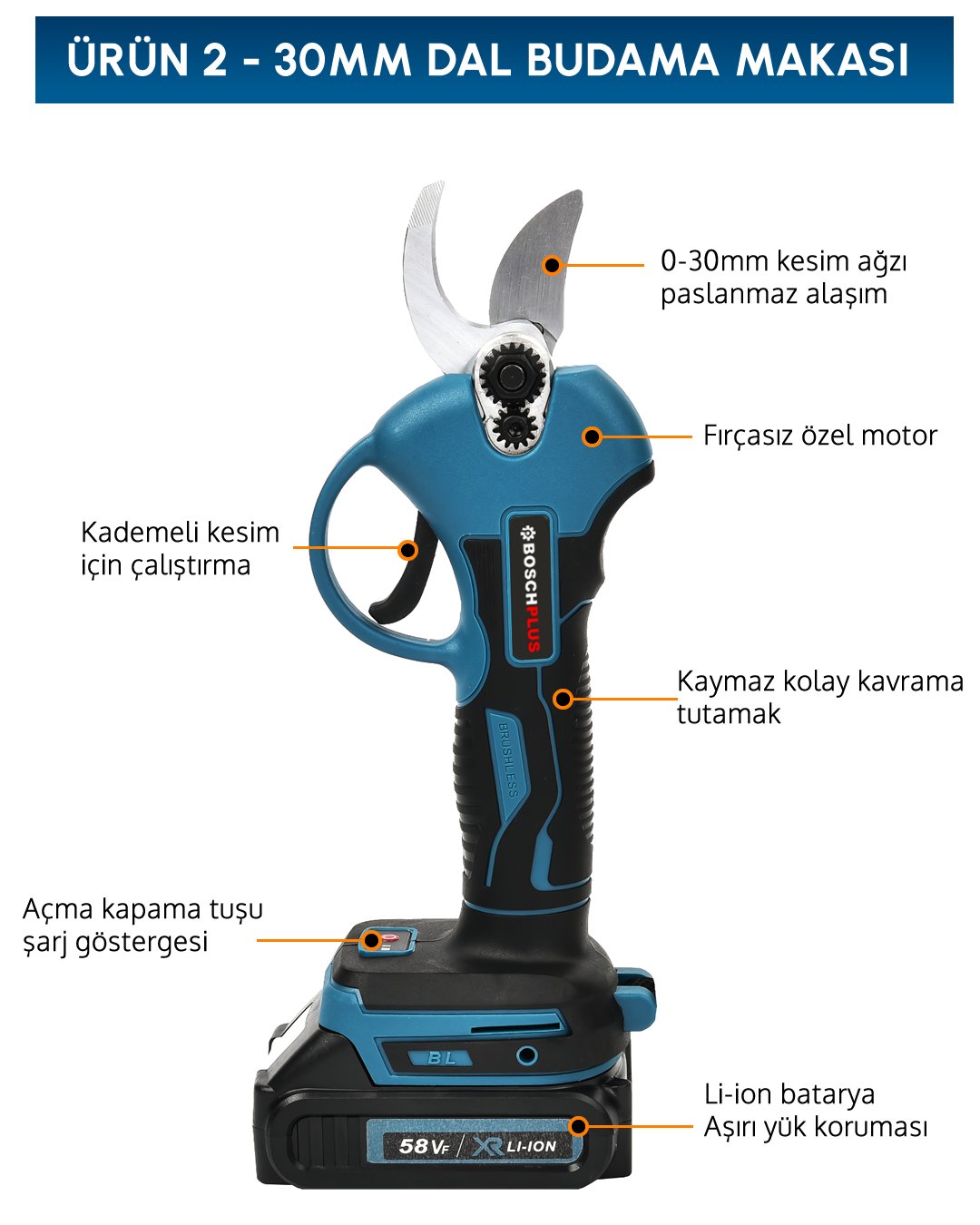 BoschPlus EEA396 Akülü Teleskopik Kollu 3lü Bahçe Seti budama makası özellikleri