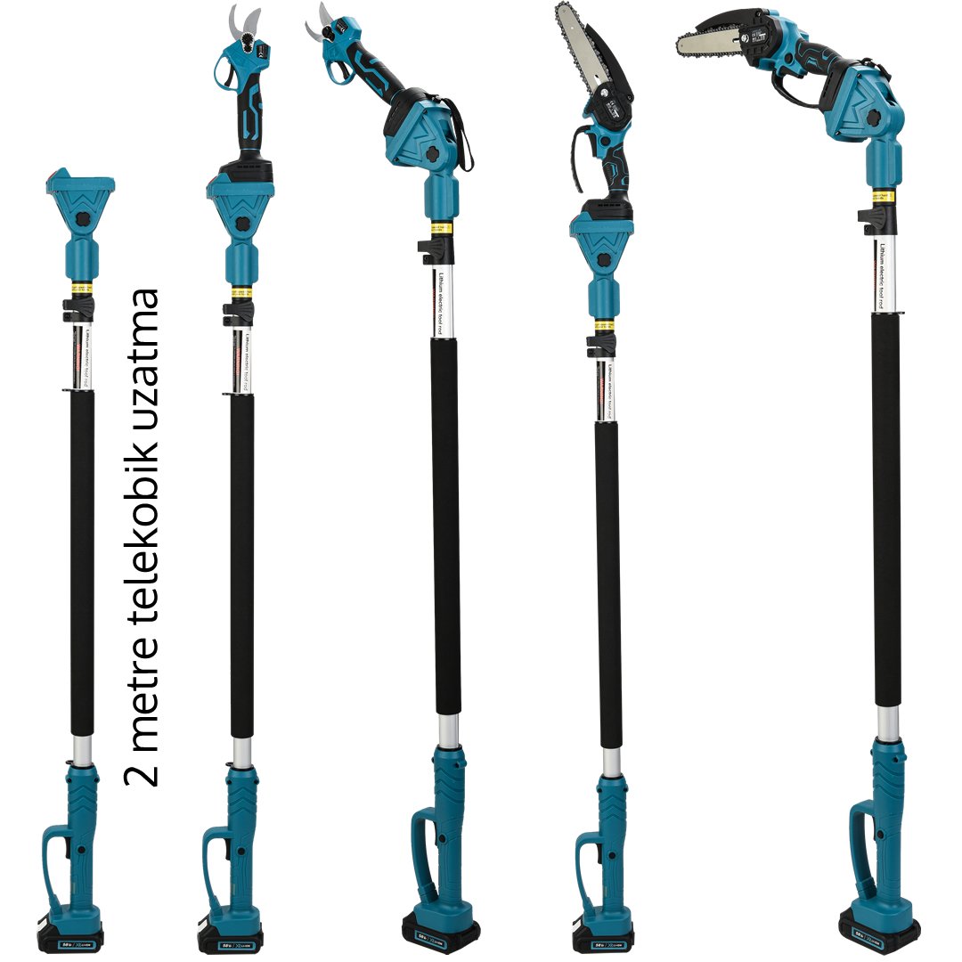 BoschPlus EEA396 Akülü Teleskopik Kollu 3lü Bahçe Seti 15cm Dal Budama Testeresi, 30mm Bağ Makası, Vidalama Matkap58Vf