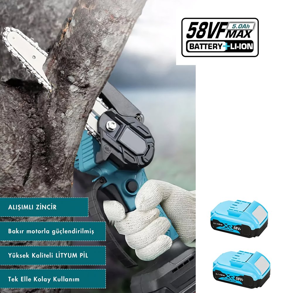 BoschPlus EEA420 Akülü Teleskopik Kollu 2li Bahçe Seti + Ot,Çim Biçme Makinesi 58Vf (Mavi) budama testere özellikleri