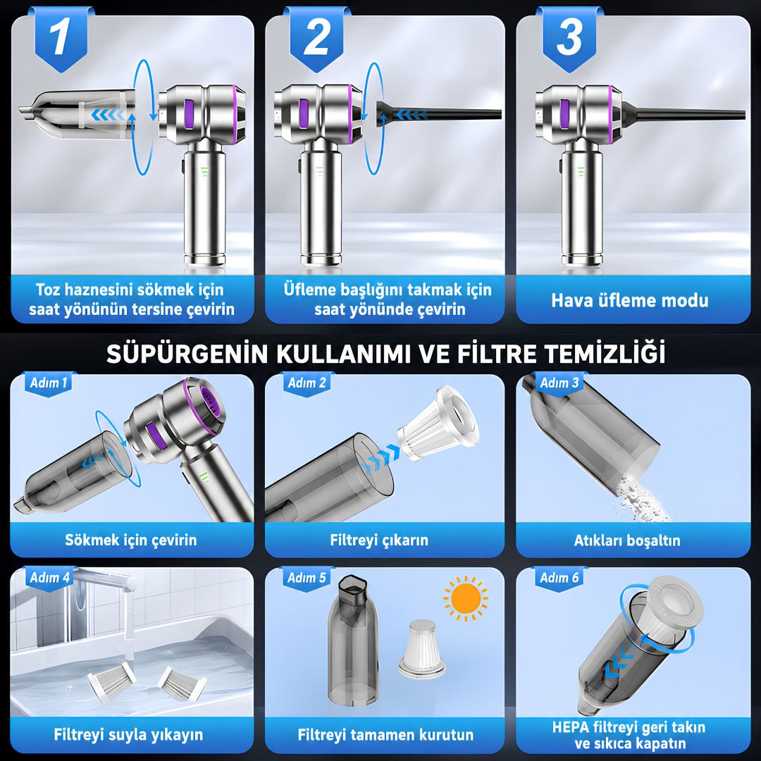 Castu Cs59 Plus Max 20000 Pa 100w Sarjli Supurge Kullanim Sekli