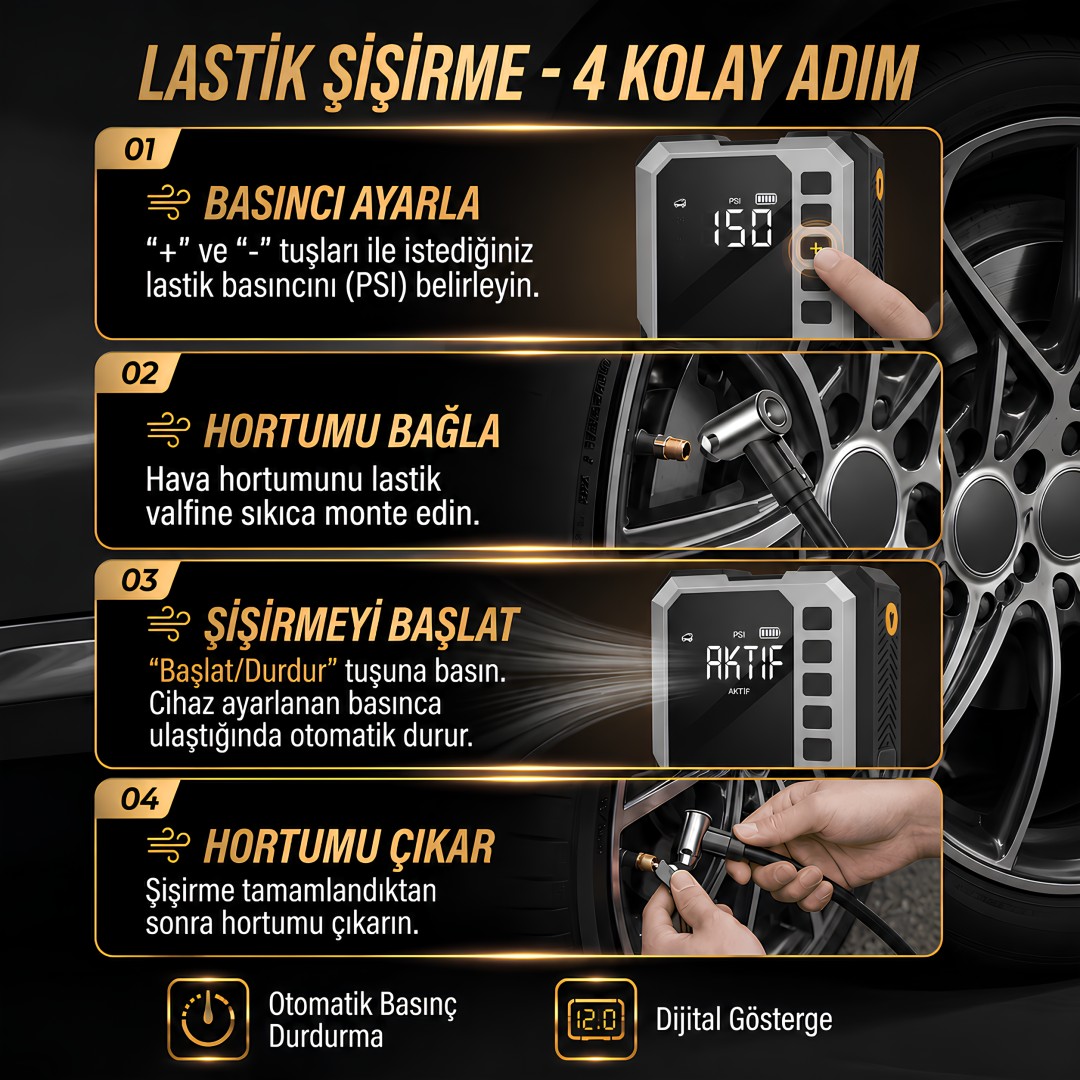 Castu Cs68 Plus 5i 1 Arada Aku Takviye Hava Kompresoru Kullanim Sekli