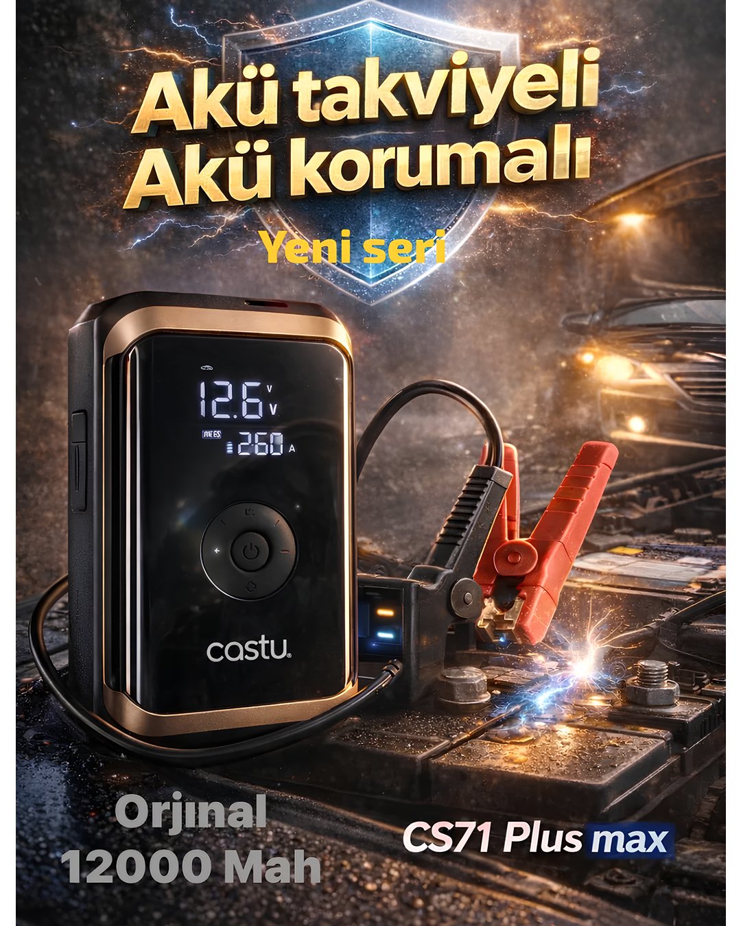 Castu CS71 Plus 12000mAh Akü Takviye Cihazı 4 ü 1 Arada Jump Starter Kompresör Powerbank 150 PSI model ve fiyatlar
