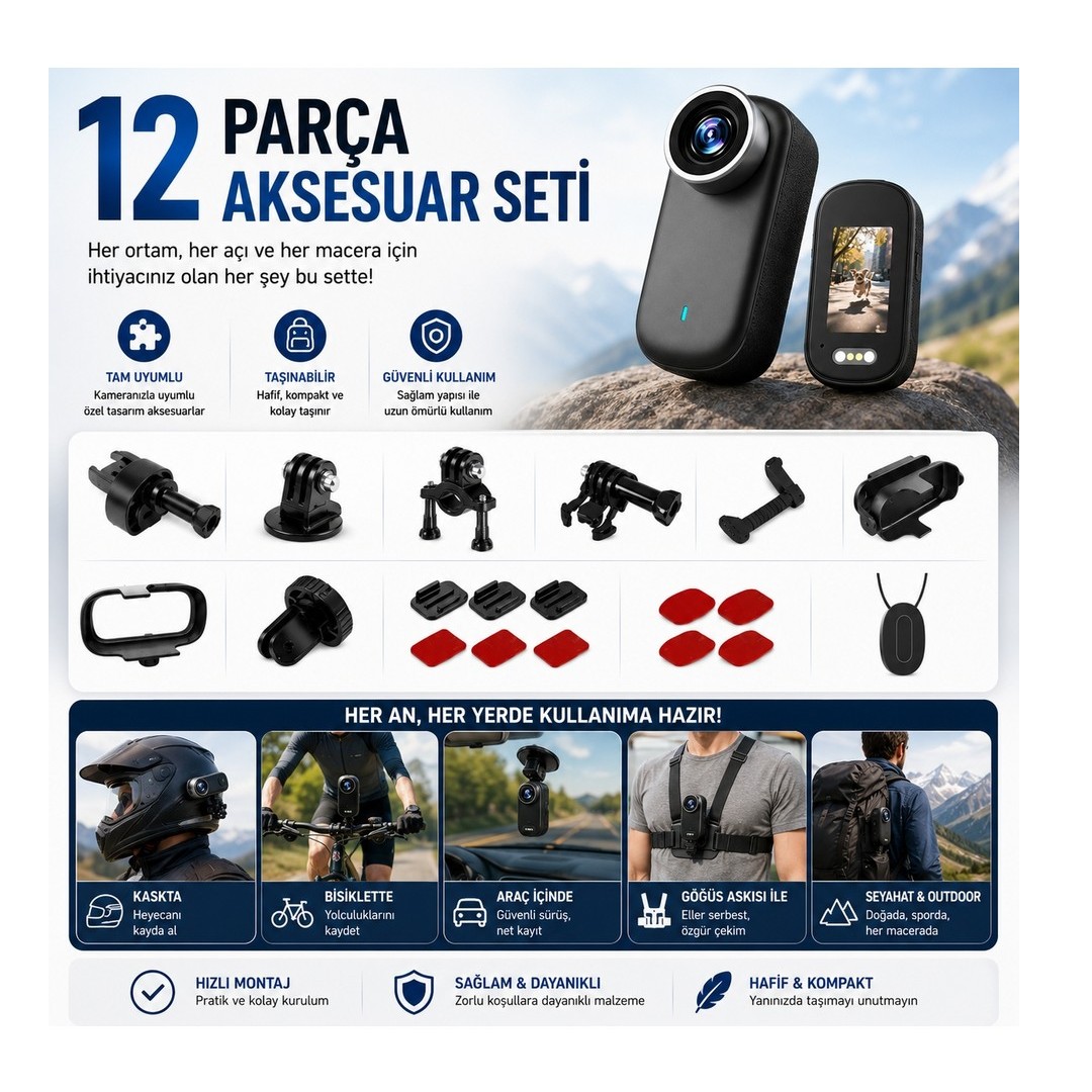 Castu M11 4k Stabilizasyonlu Manyetik Aksiyon Kamerasi 12 Parca Set