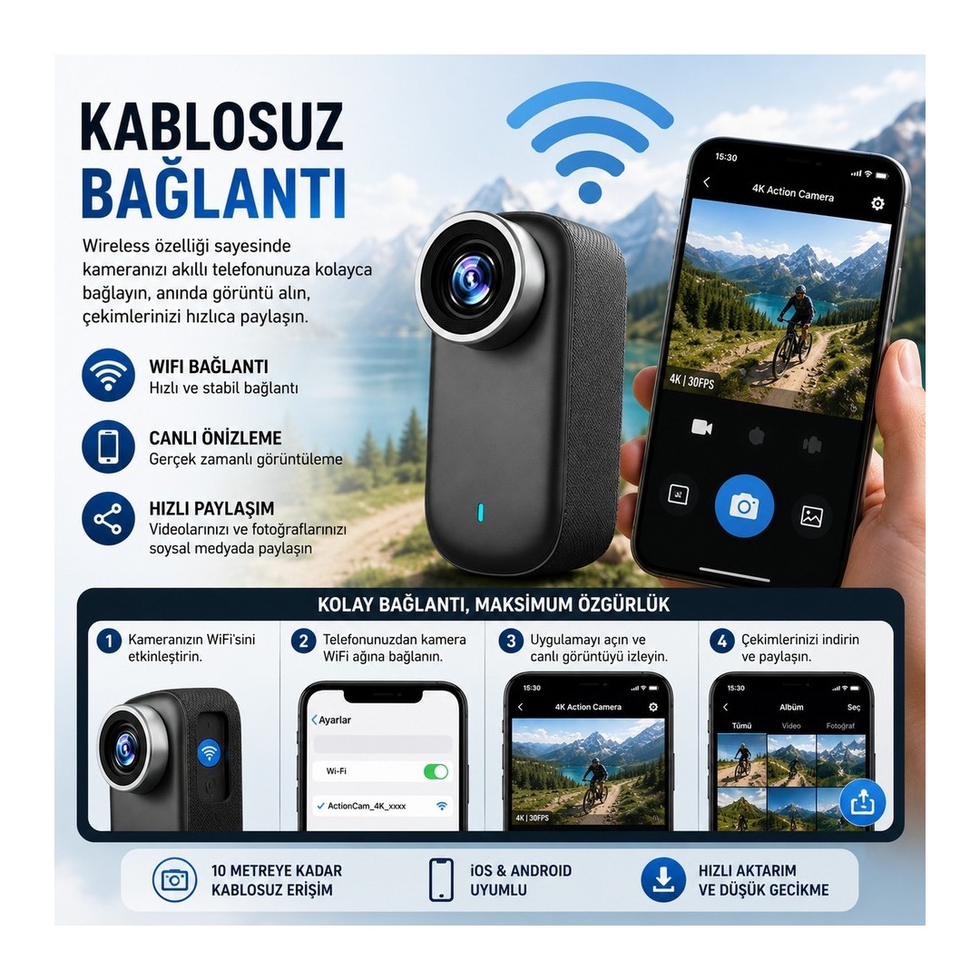 Castu M11 4k Stabilizasyonlu Manyetik Aksiyon Kamerasi Kablosuz Baglanti