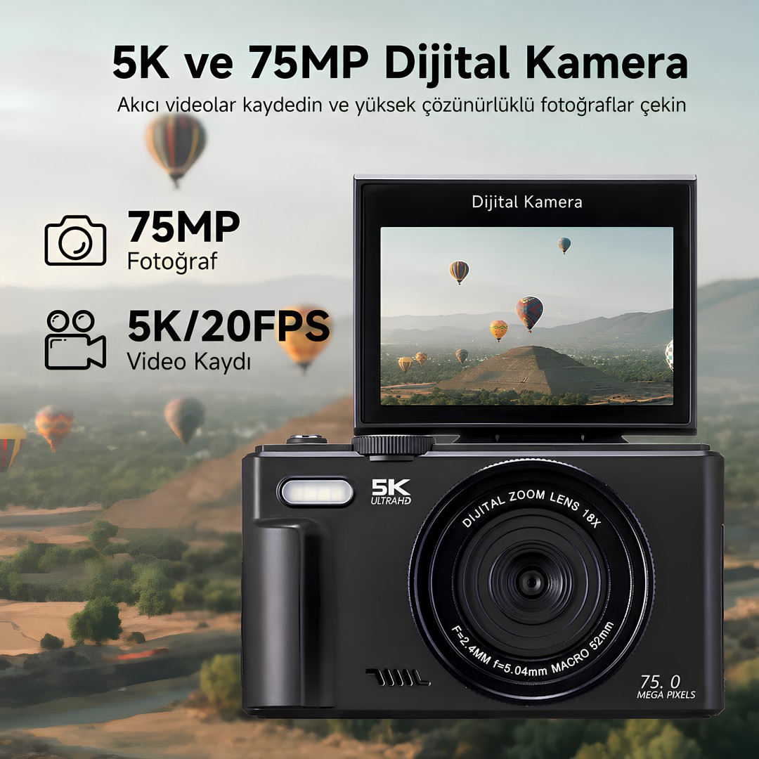 Castu Wd08 Pro 5k 75mp Wifi 18x Zoom Dijital Kamera Siyah Model Fiyatlari