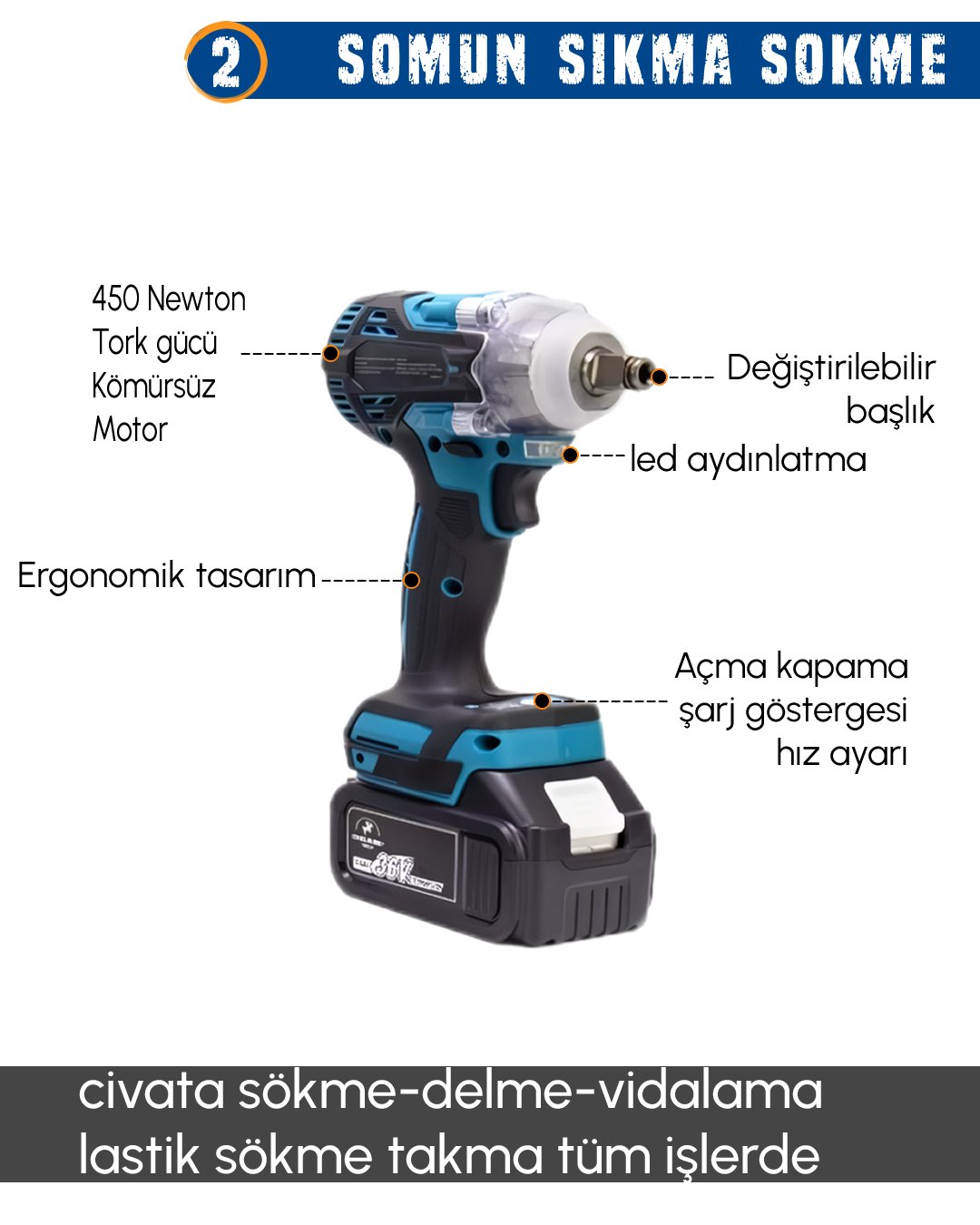 CHELİKBEİ EEA388 Akülü 9 LU Set somun sıkma özellikleri