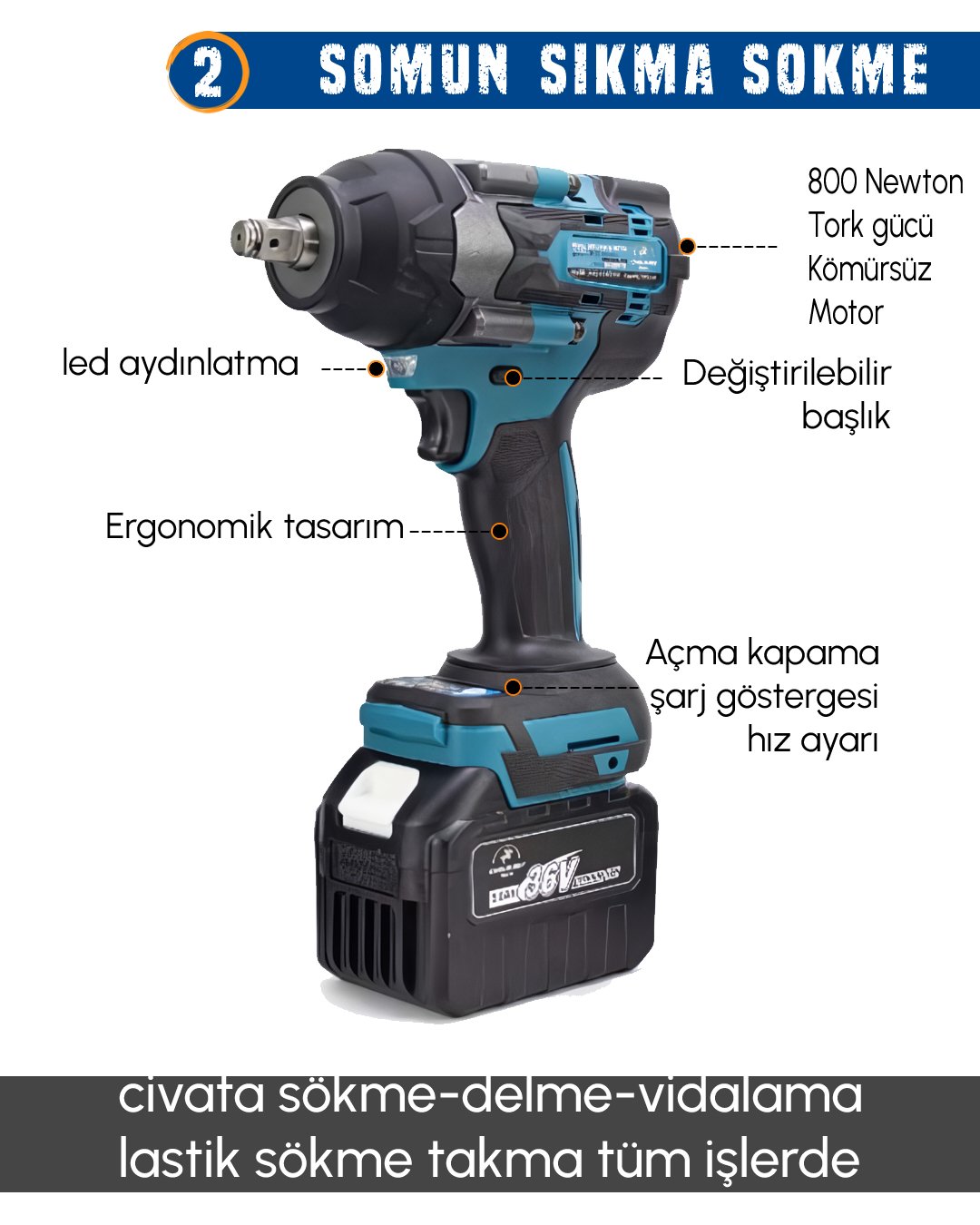 CHELİKBEİ EEA402 Akülü Kömürsüz 4 lü Set Makina 1100 newton somun sıkma özellikleri