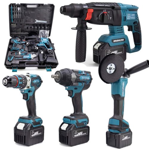 CHELİKBEİ EEA402 Profesyonel 15 Pilli Akülü Kömürsüz 4 lü Set Makina Somun Sökme Takma, 26mm Kırıcı Delici,  13mm Darbeli Vidalama, 125mm Avuç Taşlama