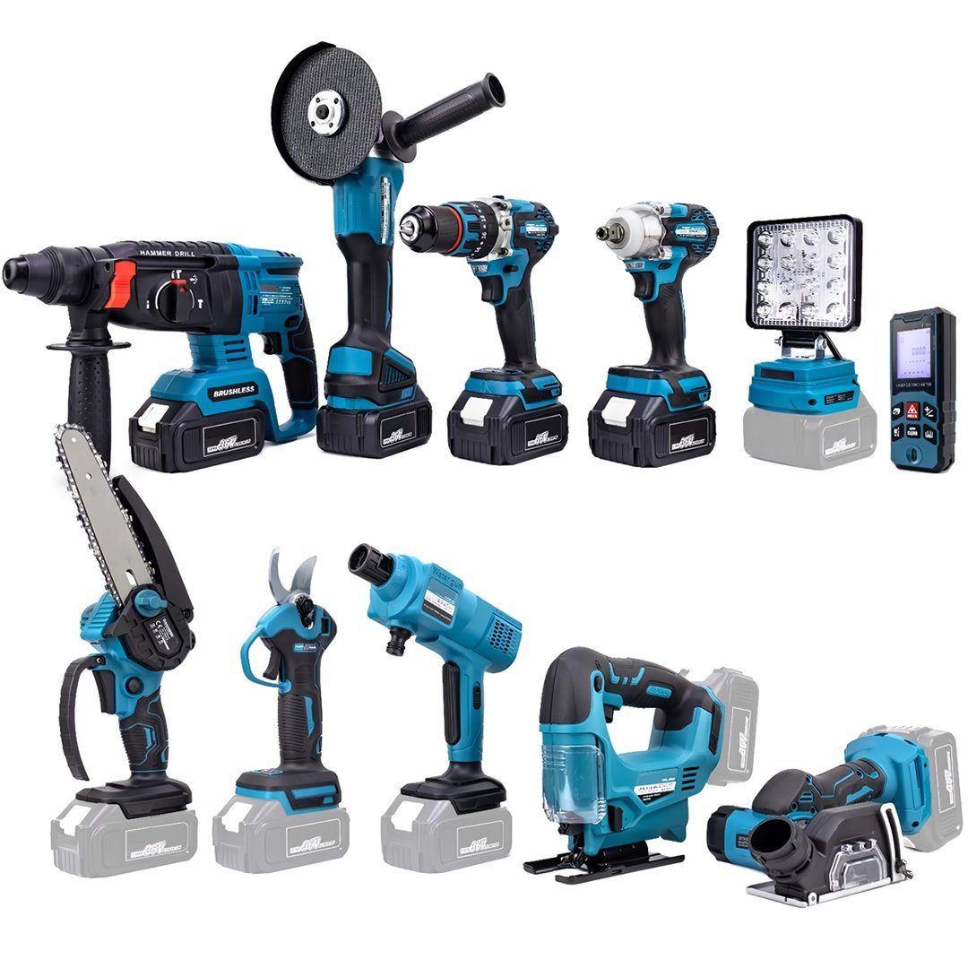 CHELİKBEİ EEA458 Akülü 11li Set (Led Işık, Lazer Metre, Somun Sıkma, Dekupaj, Oto Yıkama, Dal Makası, Dal Budama Testere, Darbeli Vidalama, Spral, Kırıcı Delici Matkap, Çok Fonksiyonlu Taşlama)