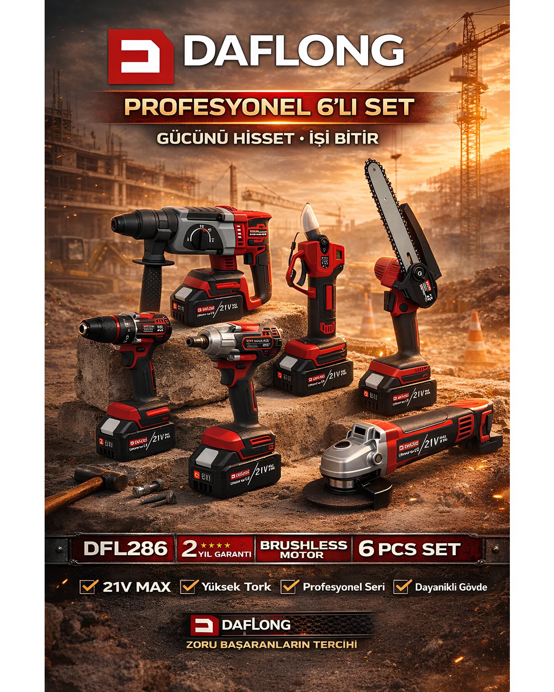 Daflong DFL286 Profesyonel Akülü 6lı Set  özellikleri