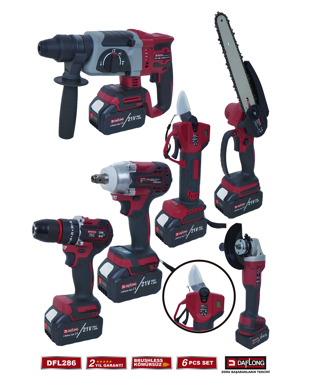 Daflong DFL286 Profesyonel Akülü 6lı Set   parçaları