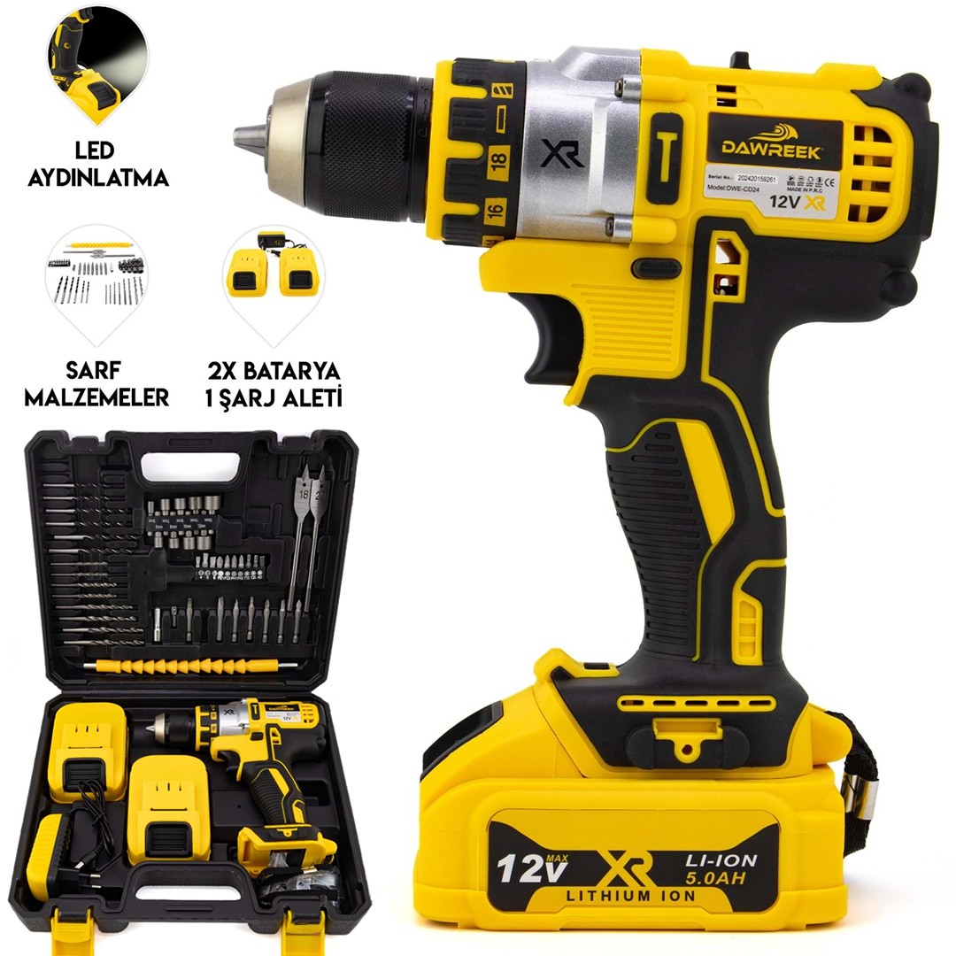 Dawreek BT015 Xr Darbesiz Çift Batarya Şarjlı Matkap Seti 3p