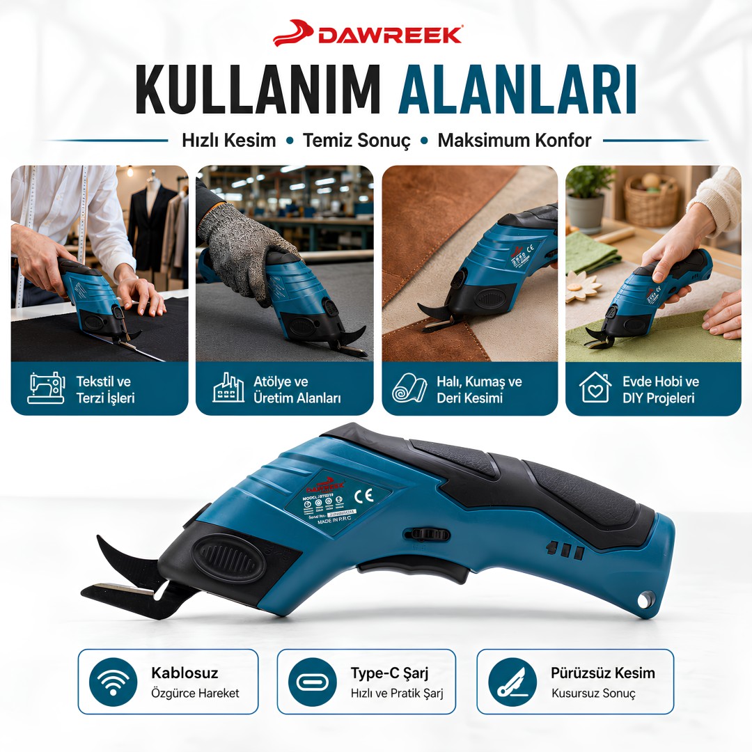 Dawreek BT0219 Akülü Kumaş Kesme Makinesi kullanım alanları