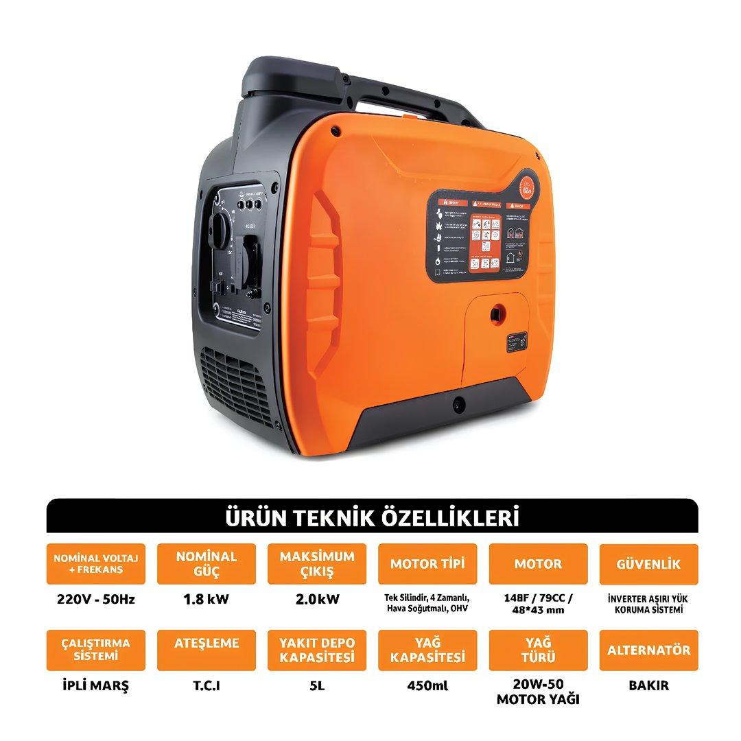 Dawreek GS0012 2KW İnverter Benzinli Jeneratör | Sessiz, Taşınabilir Güç Kaynağı Özellikler