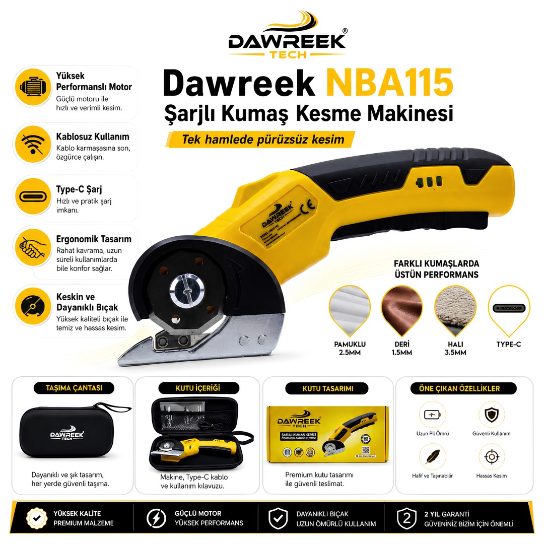 Dawreek NBA115 Şarjlı Kumaş Kesme Makinesi model ve fiyatları