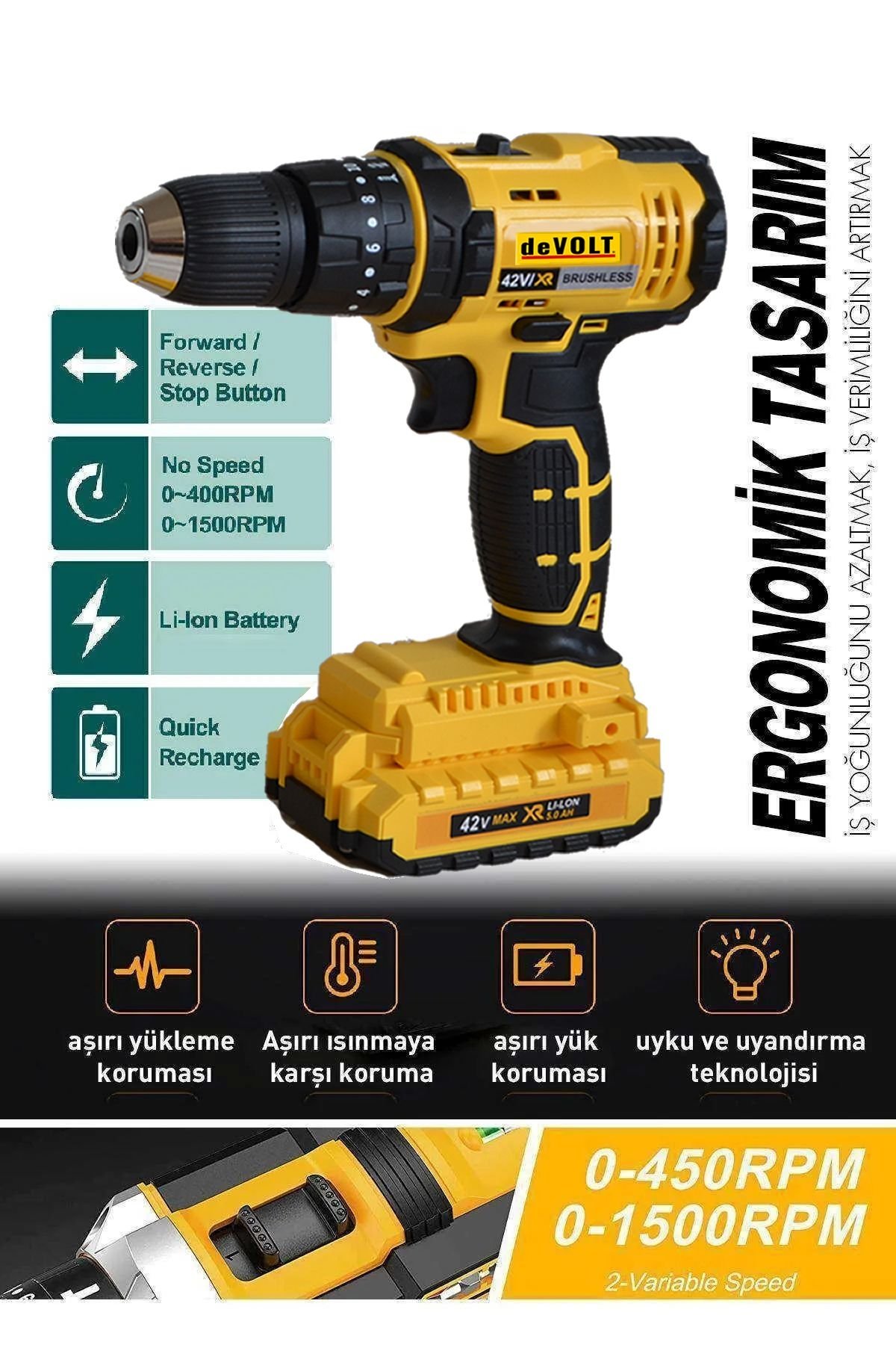 Devolt eea259 darbeli vidalama matkap seti özellikleri