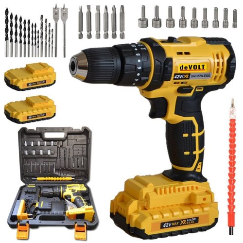 Devolt EEA259 Çift Akülü Darbeli 42vf Max 5ah Şarjlı Vidalama Matkap Seti (Sarı)
