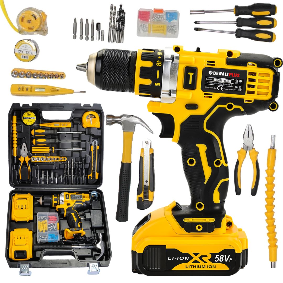DewaltPlus EEA226 Çelik Gövde Full Set 58vf Çift Akülü Vidalama Matkap