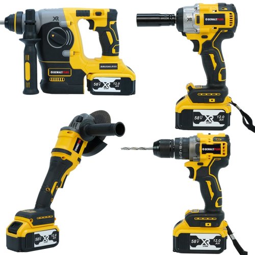 DewaltPlus EEA341 Profesyonel Kömürsüz Akülü 4 lü Set Vidalama, Kırıcı Delici Hilti, 450nm Somun Sıkma ve Avuç Taşlama