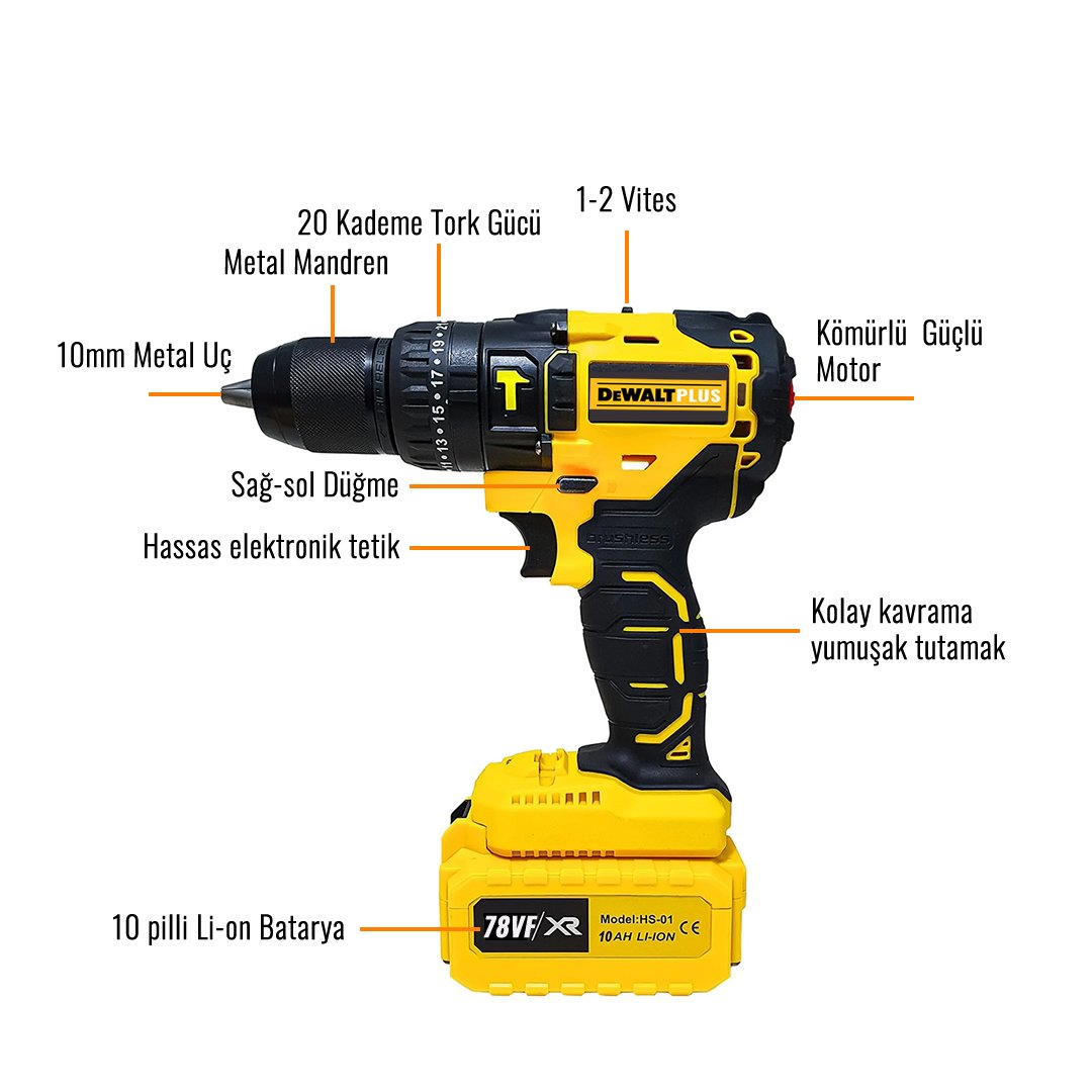 Dewalt Plus EEA369 78vf 10ah Darbeli Çift Batarya Vidalama Matkap Seti özellikleri