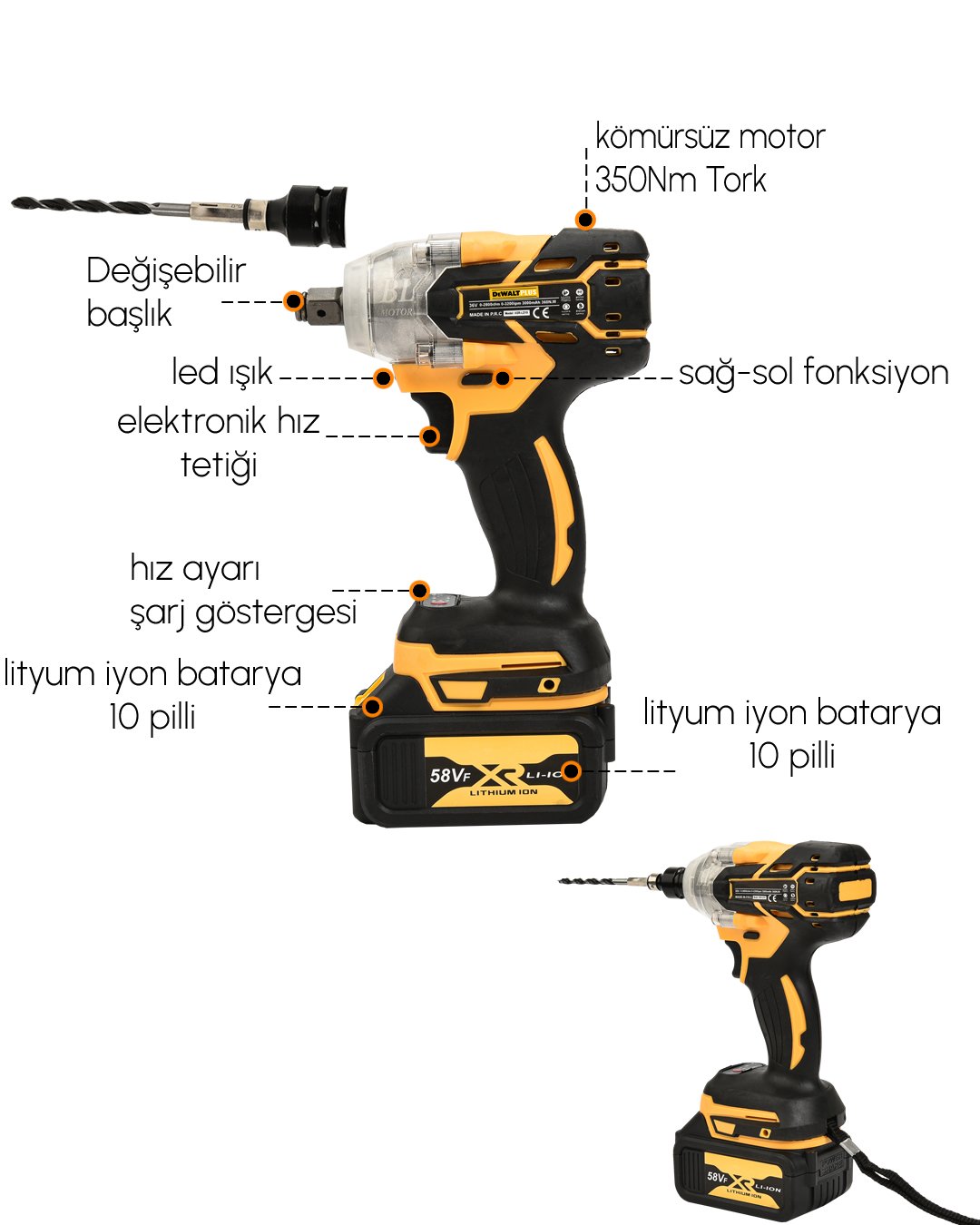 Dewalt Plus EEA392 Akülü Ultra 4lü Set Makina somun sıkma teknik özellikler