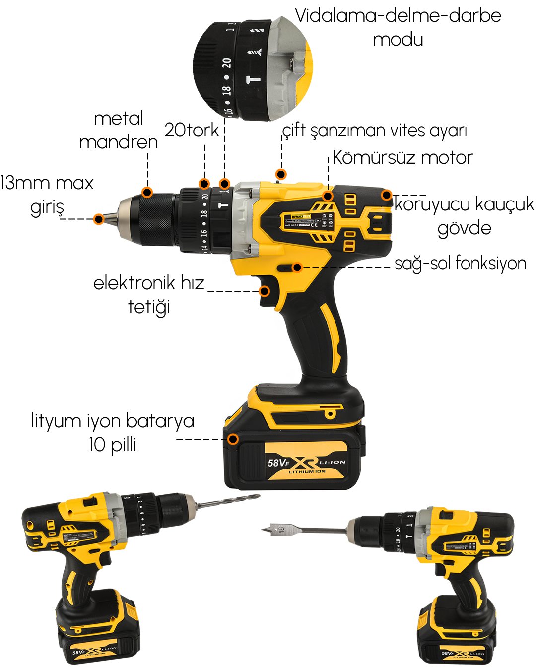 Dewalt Plus EEA392 Akülü Ultra 4lü Set Makina vidalama matkap teknik özellikler