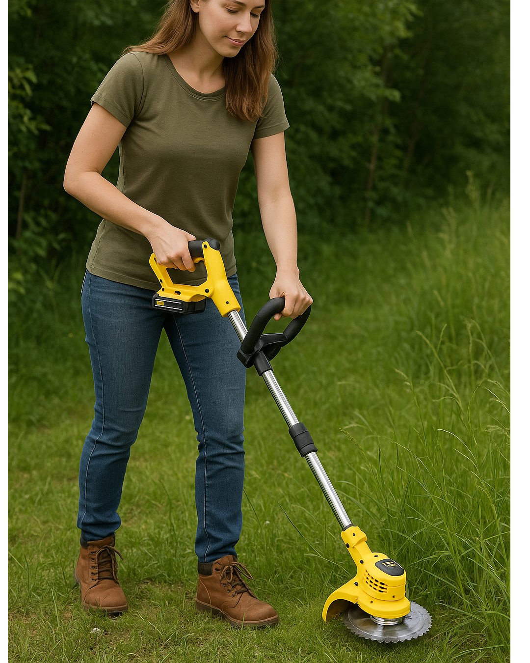 DewaltPlus EEA423 Çift Akülü 58Vf Şarjlı Ot, Dal, Çim Biçme Makinesi (Sarı) bahçe kullanımı