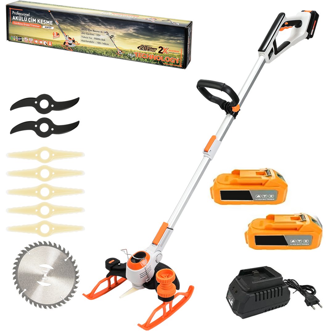 DewaltPlus EEA424 Profesyonel Çift Akülü Kızaklı Ot, Dal, Çim, Çalı, Biçme Tırpan Makinesi (Turuncu) 88Vf