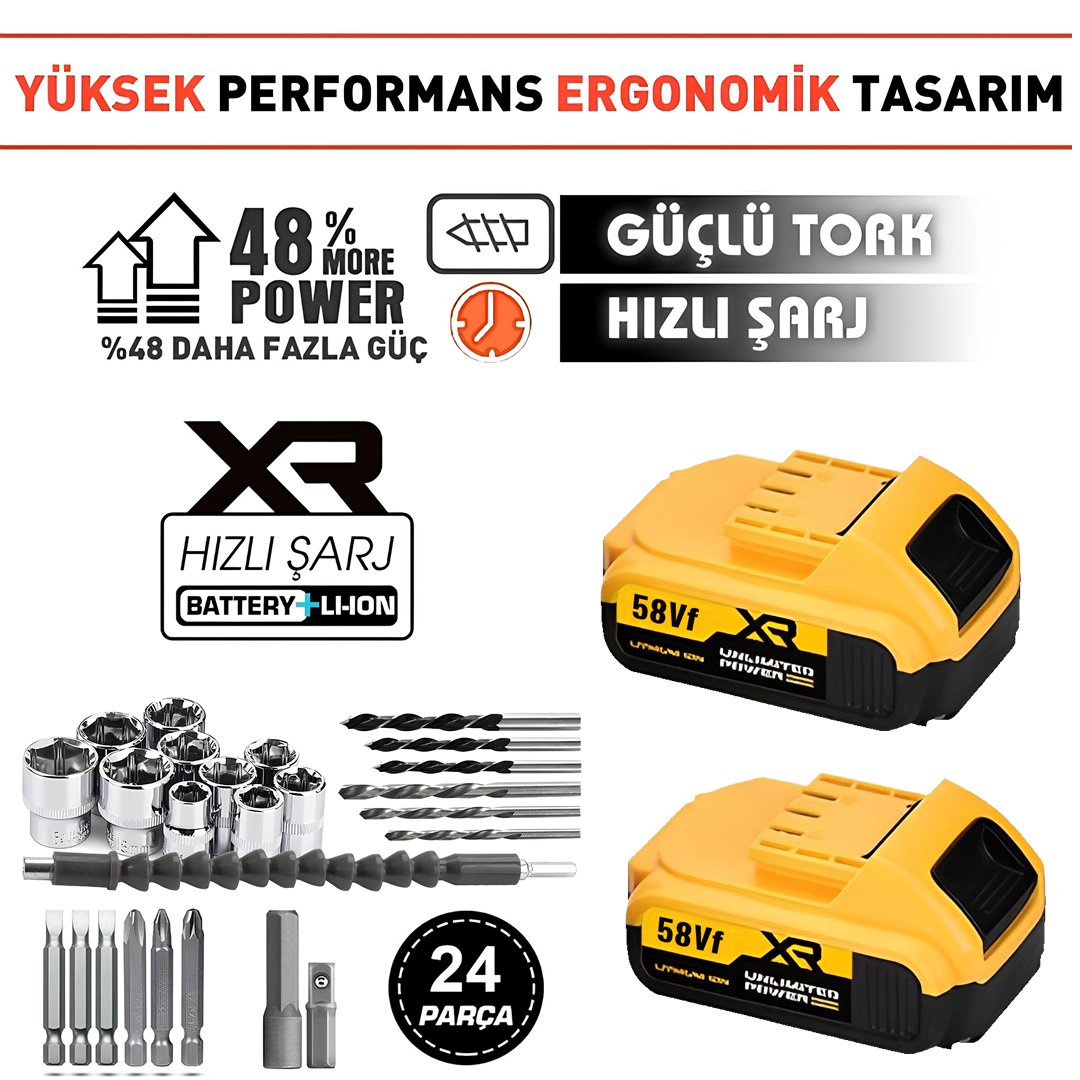 DewaltPlus EEA438 Akülü 24 Parça 58Vf Vidalama Matkap Seti Çift Batarya model ve fiyatlar