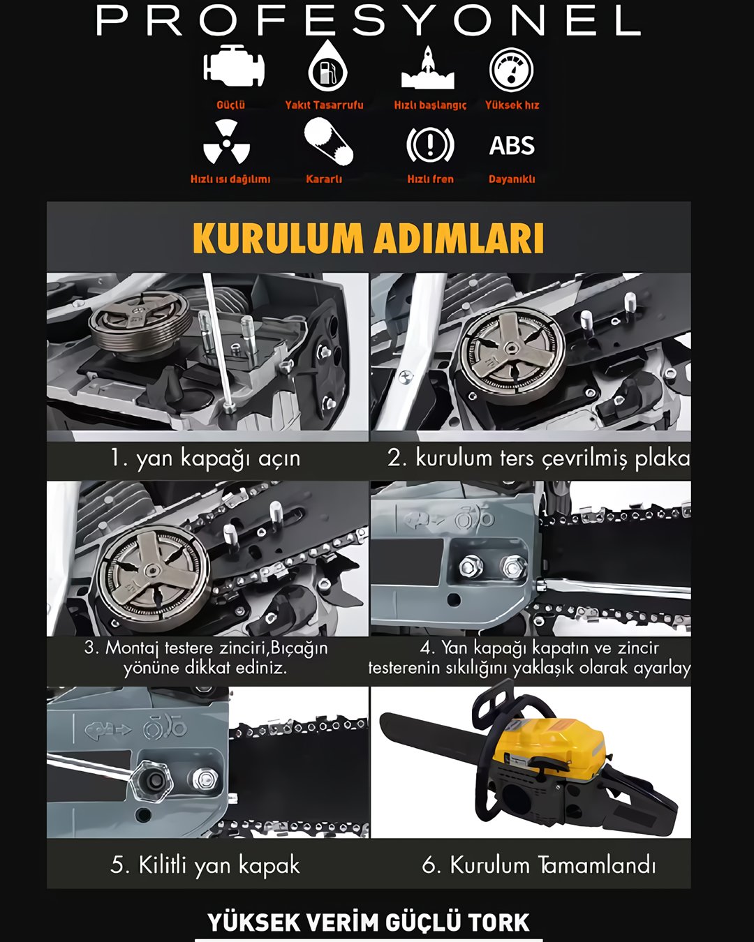 Dewalt Plus EEA352 Ekstra Güçlü 52CC 2.9 HP 8000 Rpm Benzinli Ağaç Odun Dal Kesme Motoru Benzinli Testere Hızar Motoru Kurulum