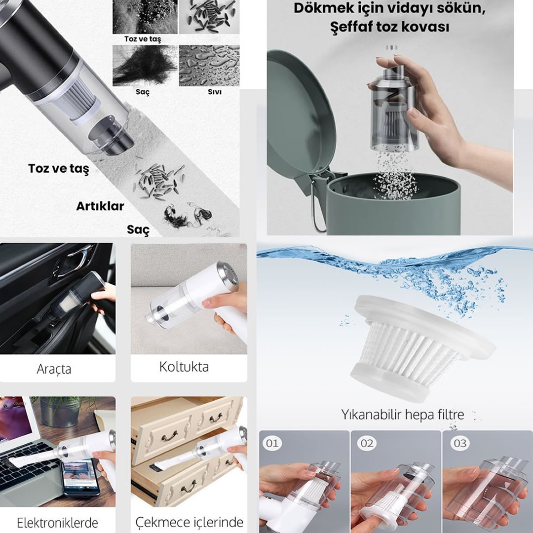 Ekinler EEA466 Plus Yeni Kablosuz Şarjlı Mini Süpürge Gri TEMIZLEME