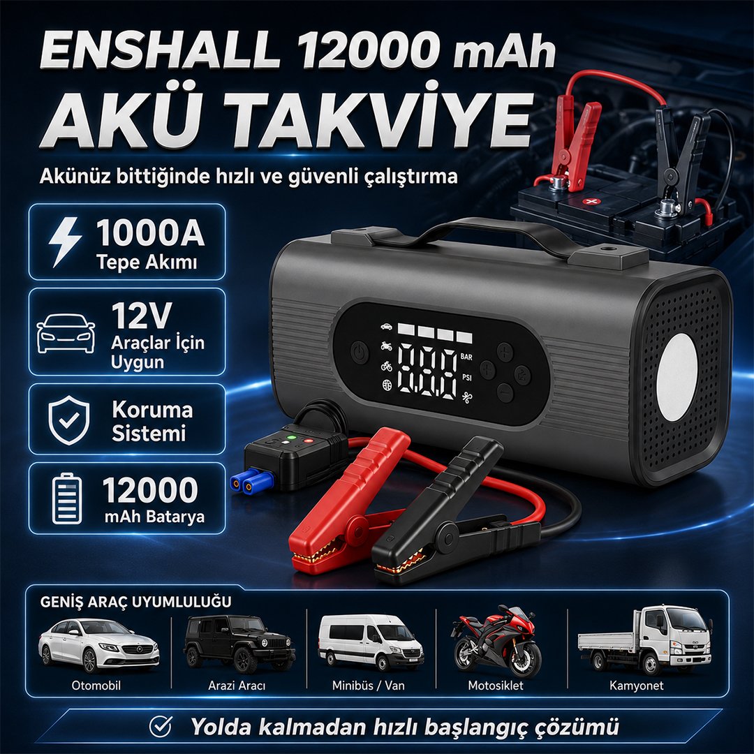 enshall ens001 jump starter cok fonksiyonlu aku takviye ve fiyatları