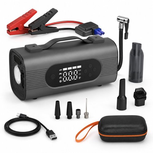 Enshall ENS001 Jump Starter - 10 in 1 12000 mAh Araç Akü Takviye Cihazı Hava Kompresörü Powerbank Süpürge LED Fener