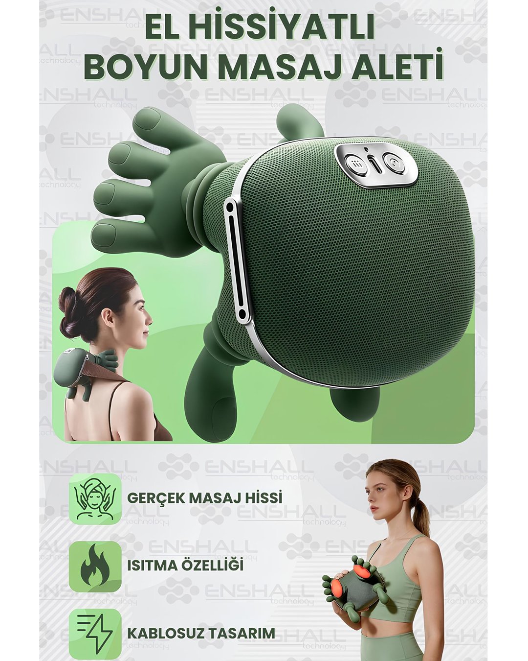 Enshall MD670 Şarjlı El Hissiyatlı Avuç Içi Kızılötesi Isıtmalı Boyun Omuz ve Sırt Masaj Aleti – Rahatlatıcı Masaj Cihazı model ve fiyatları