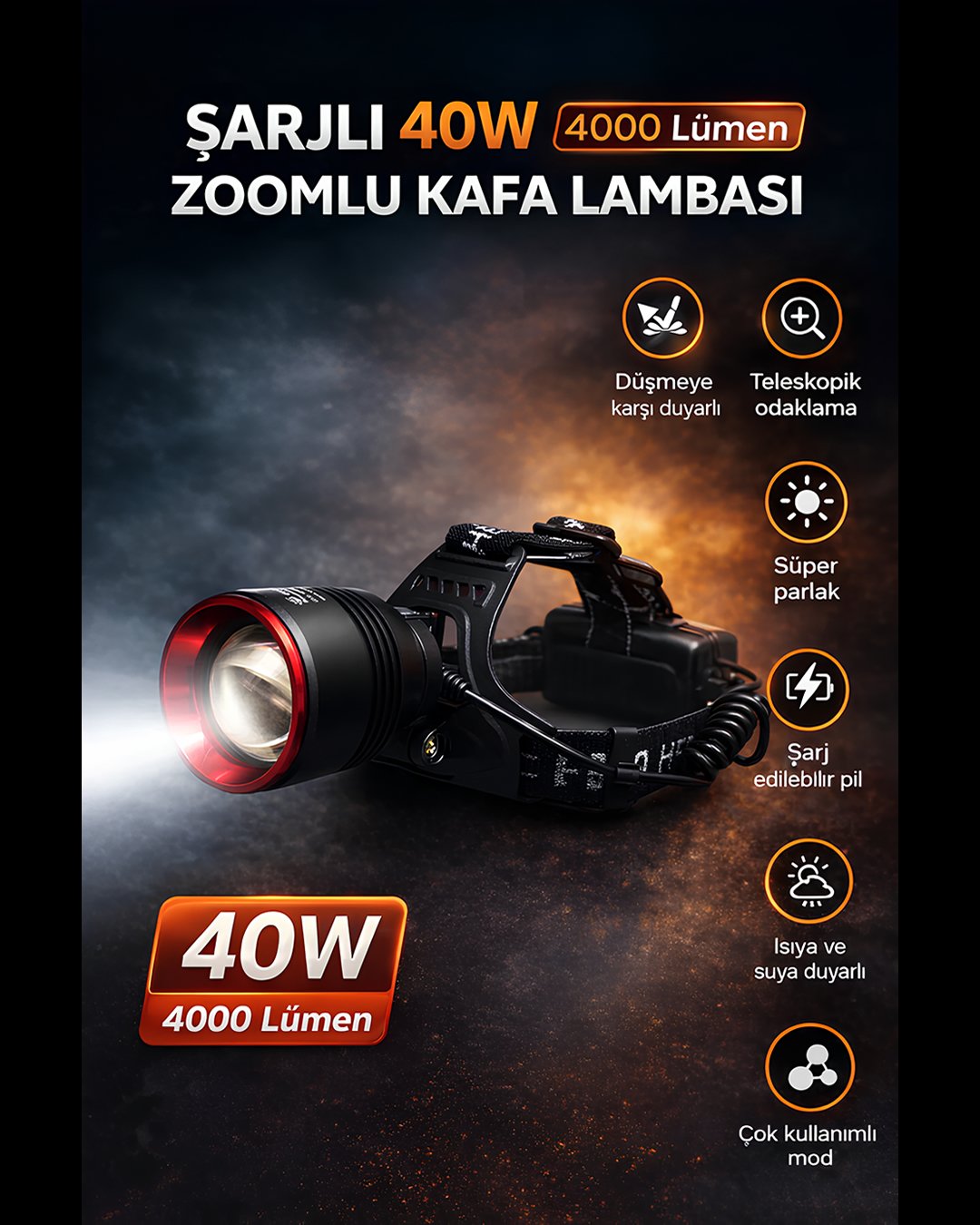 Farissu Q-Max PST2208 4000 Lümen Şarjlı Sensörlü Kafa Lambası 40W Zoomlu Powerbank Özellikli Profesyonel LED Fener model ve fiyatlar