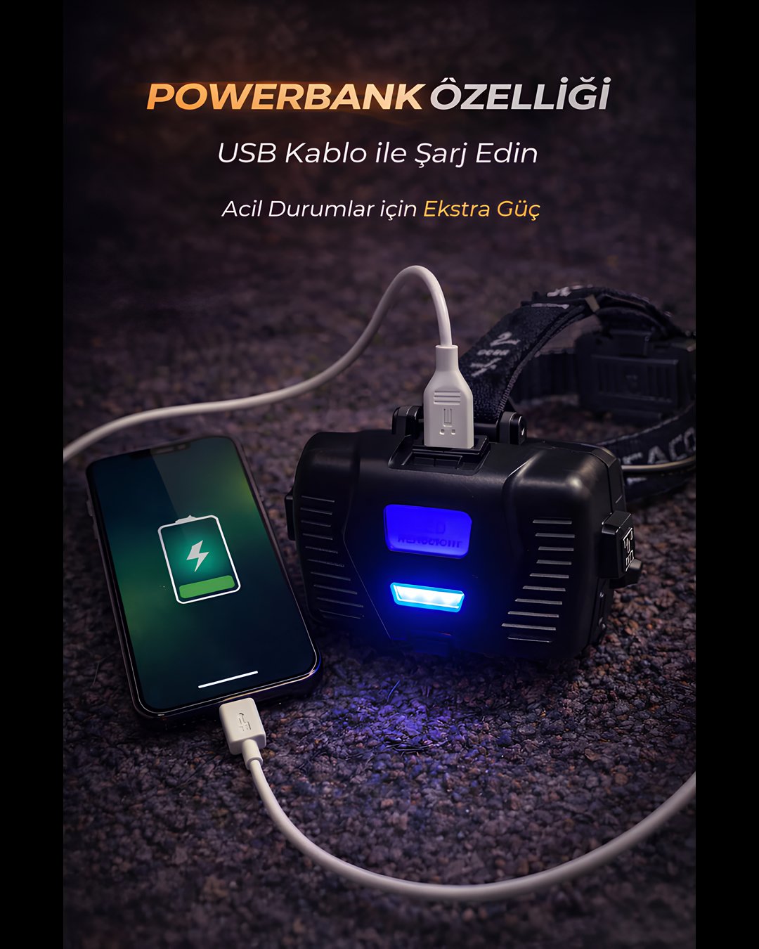 Farissu Q-Max PST2208 4000 Lümen Şarjlı Sensörlü Kafa Lambası 40W Zoomlu Powerbank Özellikli Profesyonel LED Fener powerbank özelliği