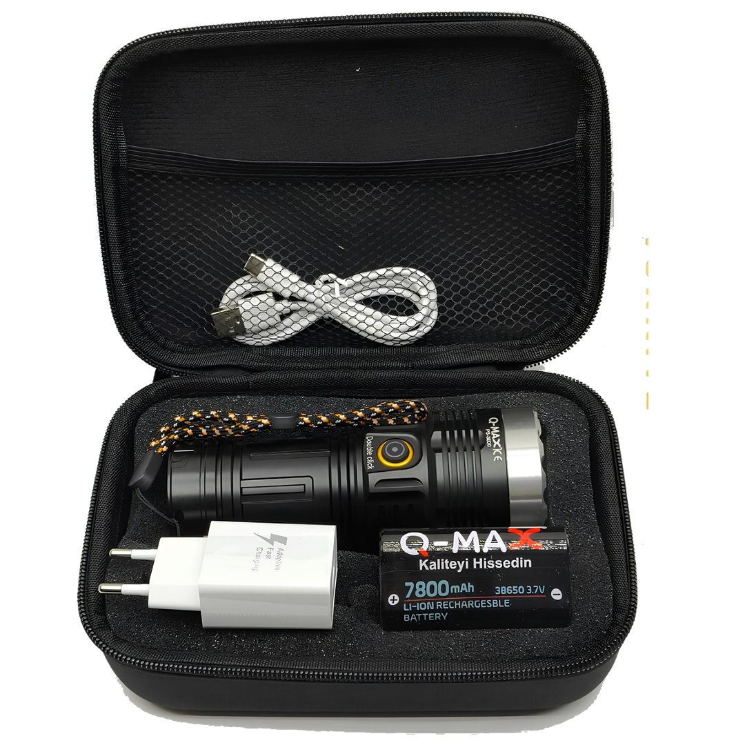 Farissu Q-MAX PS3600 Şarjlı Avcı El Feneri 3500 Lümen 7800 mAh Profesyonel Zoomlu Kamp Feneri model ve fiyatlar