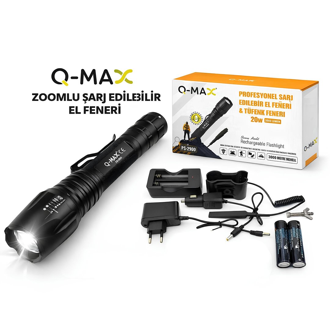 Farissu Q-MAX PS2900 3000 Lümen Şarjlı El Feneri Tüfek Aparatlı Zoomlu Profesyonel Avcı Feneri model ve fiyatlar