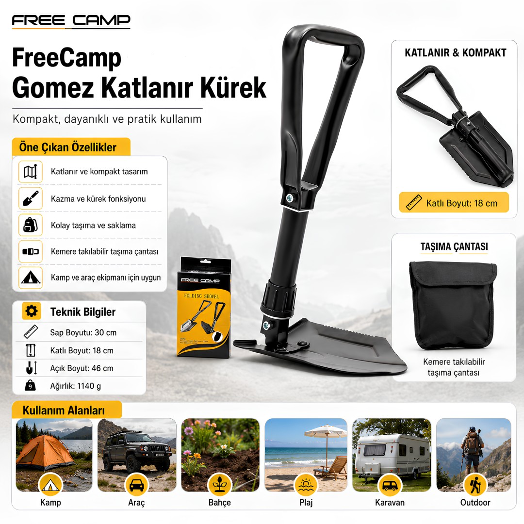 FreeCamp FC-200131 Gomez Tek Sap Katlanır Kürek model fiyatlar