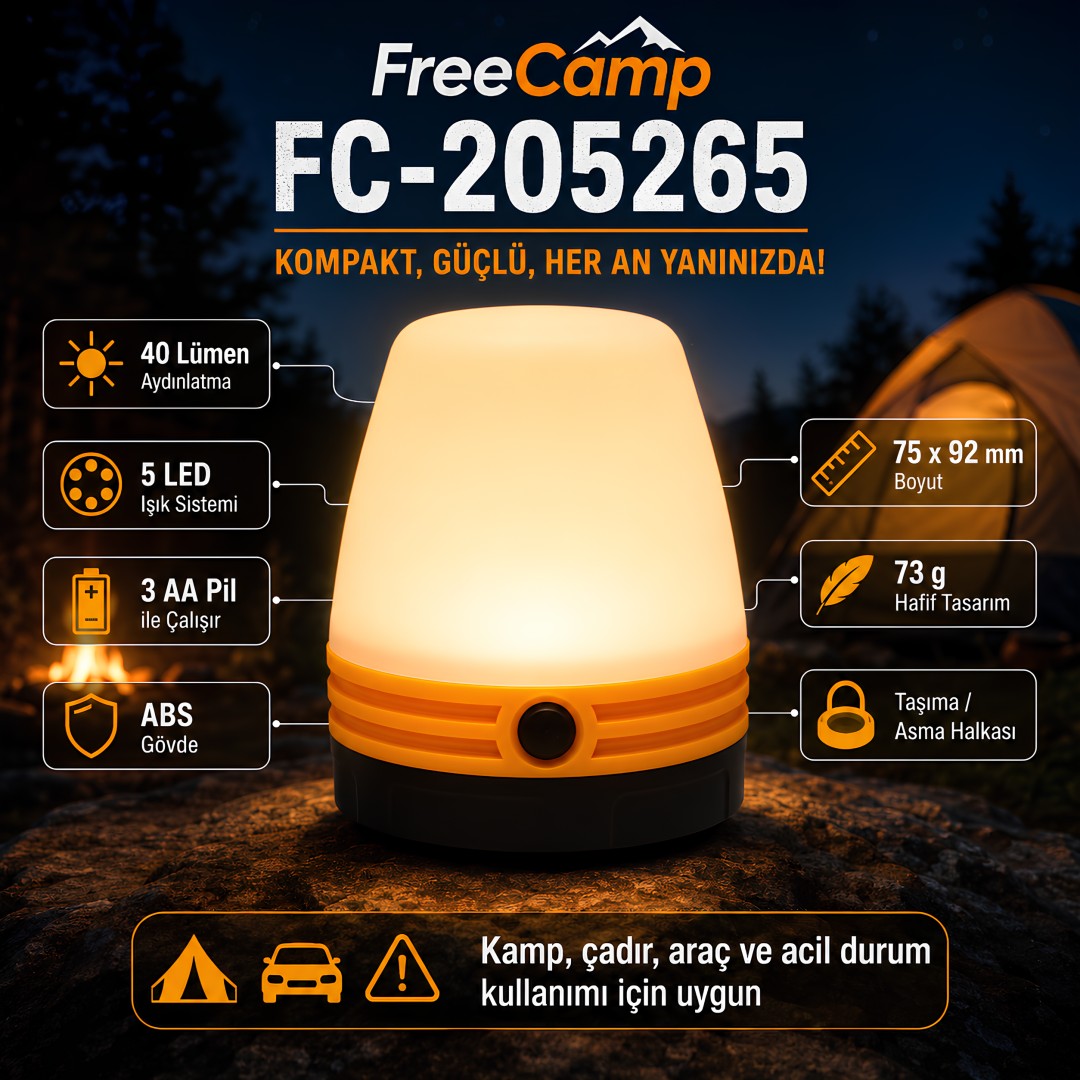 FreeCamp FC-205265 40 Lümen Kamp Lambası Sarı teknik özellikleri