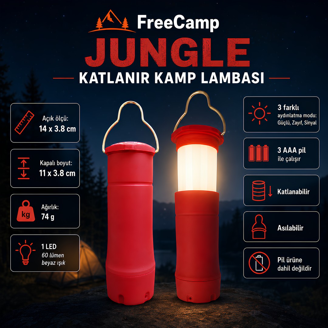 FreeCamp FC-205327-KRM Jungle Katlanır Kamp Lambası Kırmızı teknik özellikleri